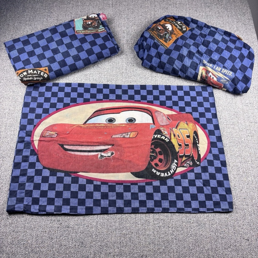 VTG Disney Pixar Cars Lightning McQueen Tow Mater Twin Sized Sheet SET
